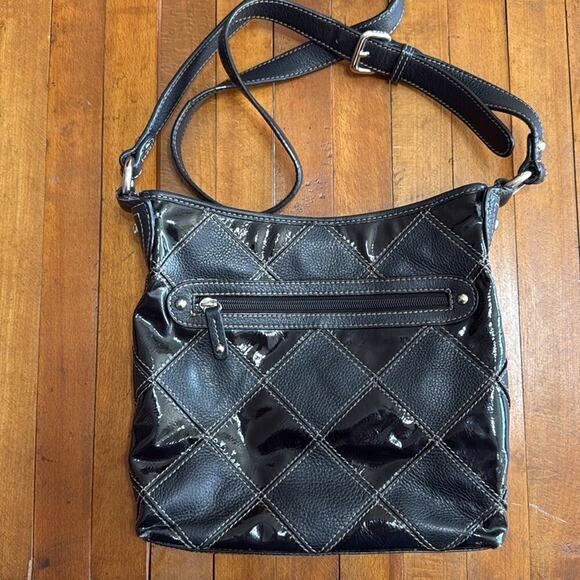 Tignanello Black Diamond Pattern Leather Crossbody 9"x9"x2" - Picture 3 of 6